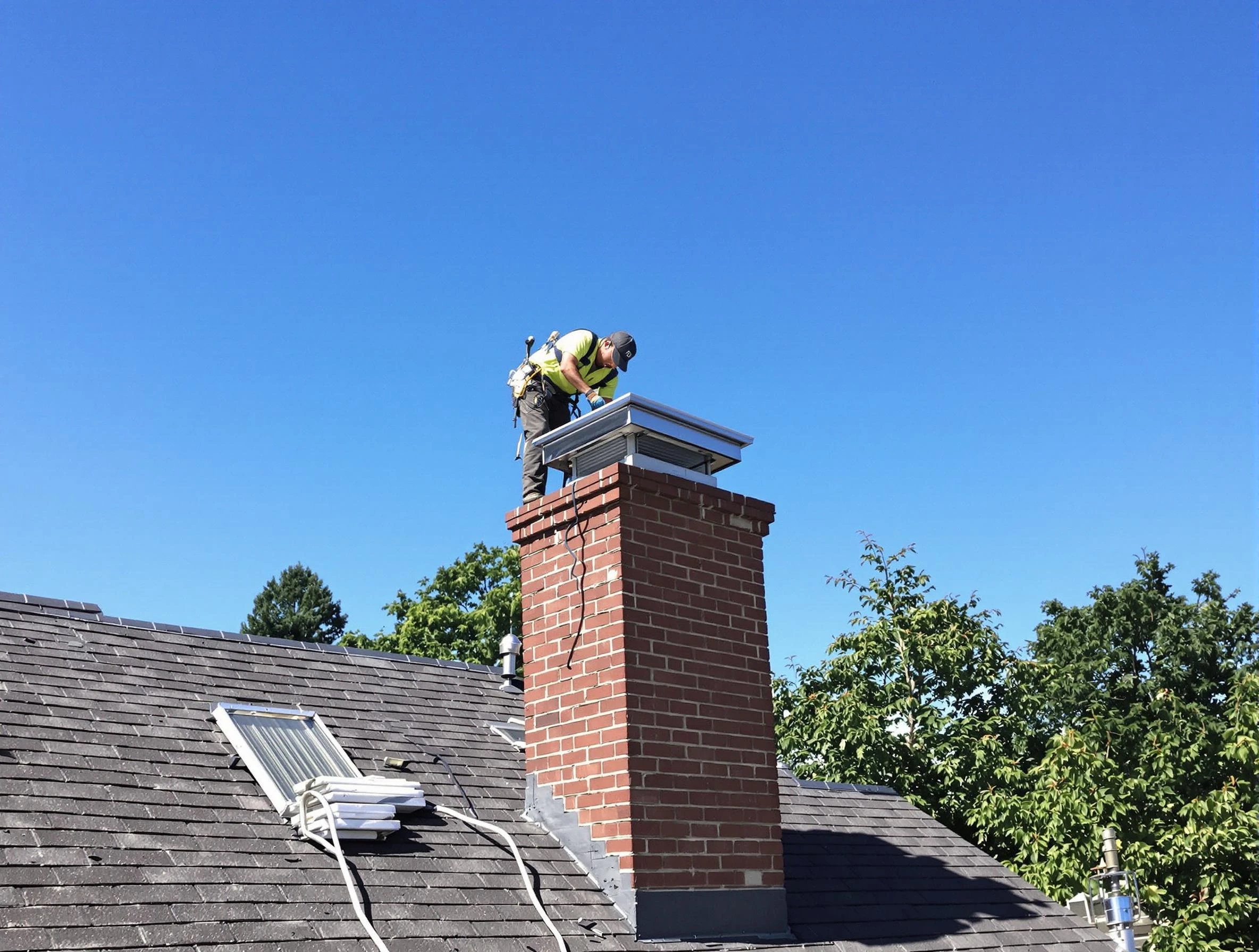 Lake Wilderness Chimney Sweep technician measuring a chimney cap in Lake Wilderness, VA