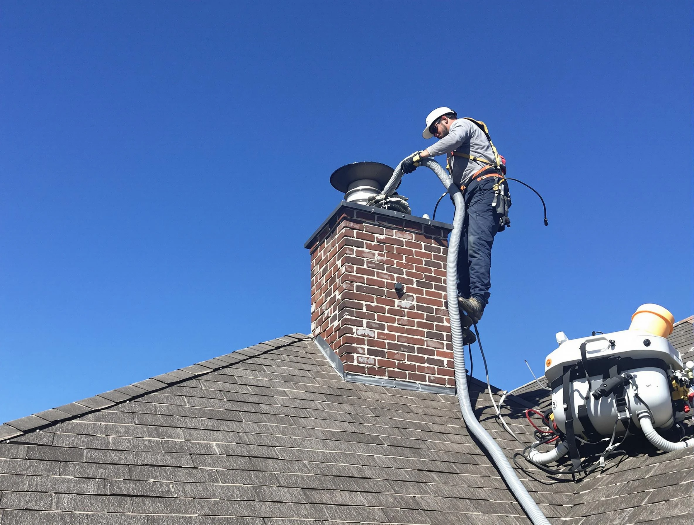 Dedicated Lake Wilderness Chimney Sweep team member cleaning a chimney in Lake Wilderness, VA