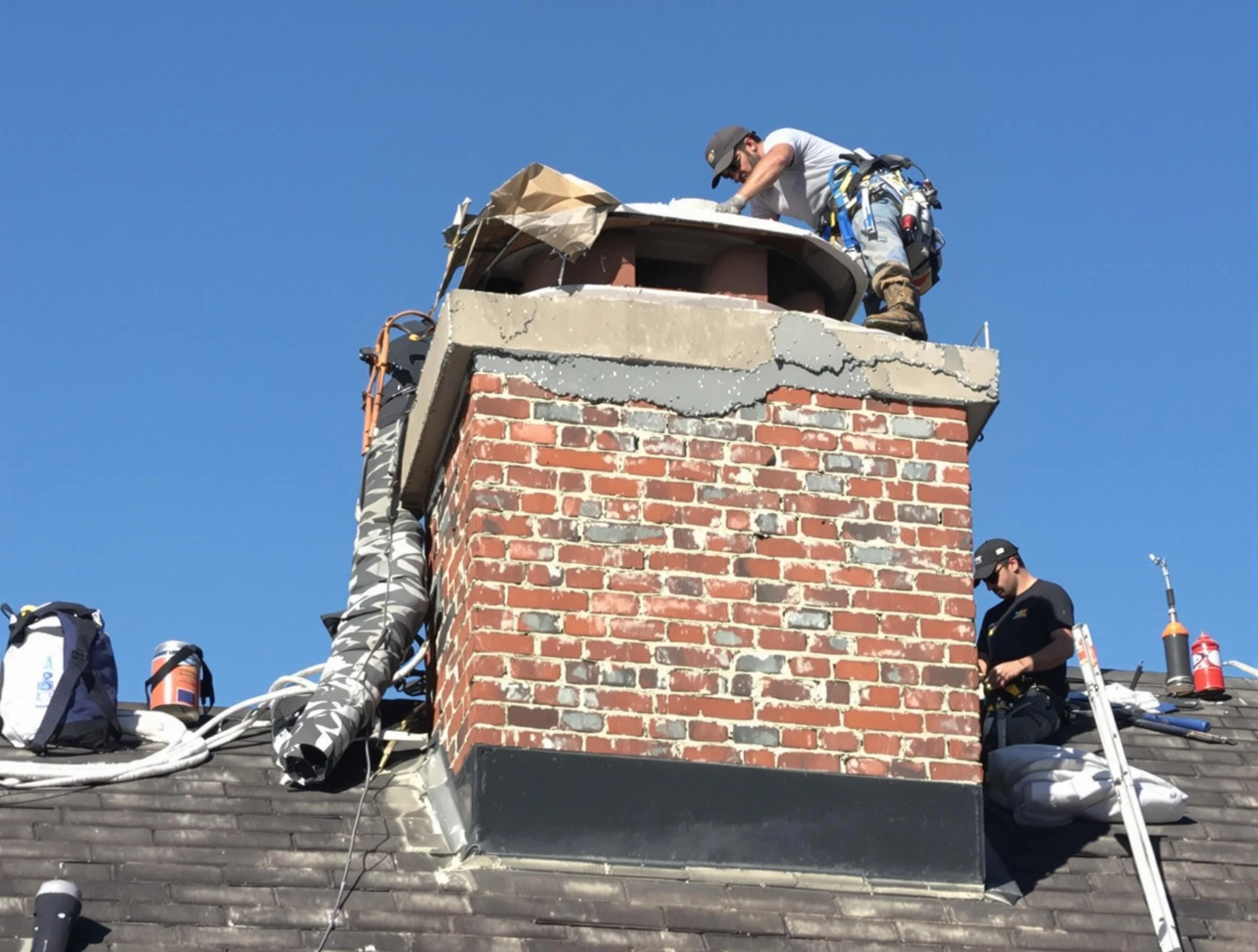 Lake Wilderness Chimney Sweep installing a custom chimney crown in Lake Wilderness, VA