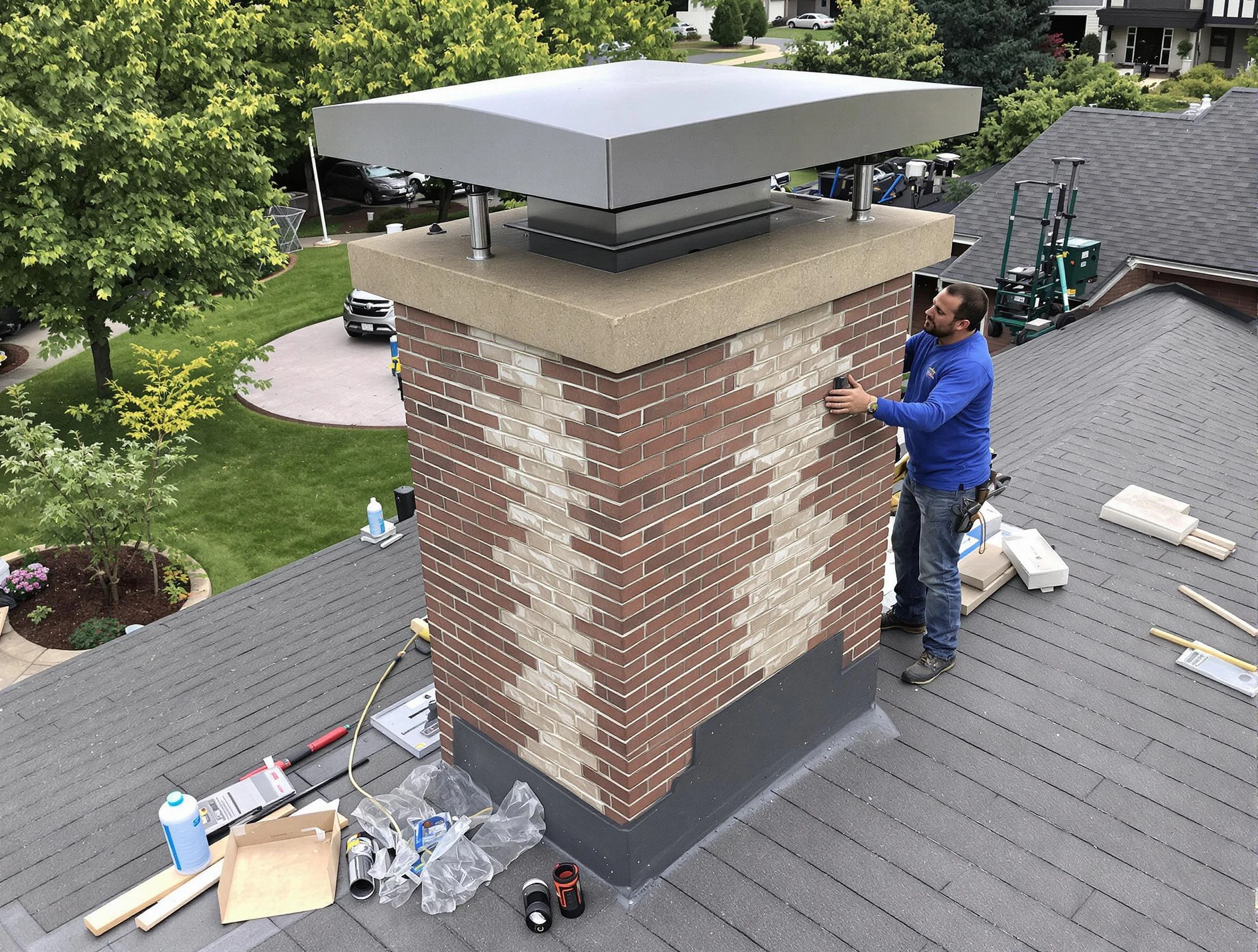 Lake Wilderness Chimney Sweep team working on a custom chimney remodel in Lake Wilderness, VA